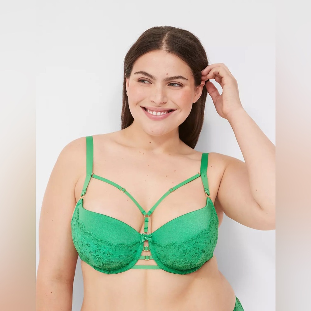 CACIQUE fishnet lace boost balconette bra